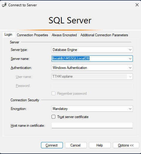 Sql Connection Window