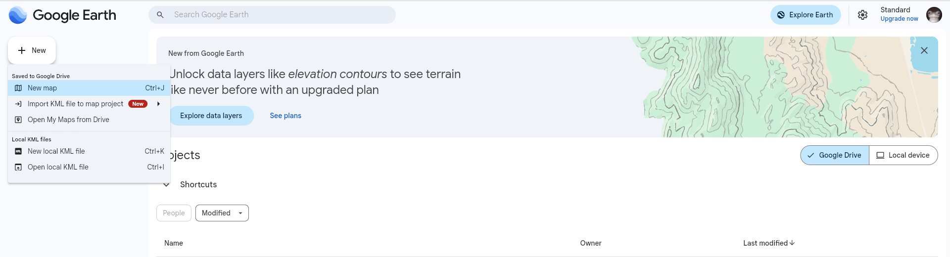 Creating new map in Google Earth